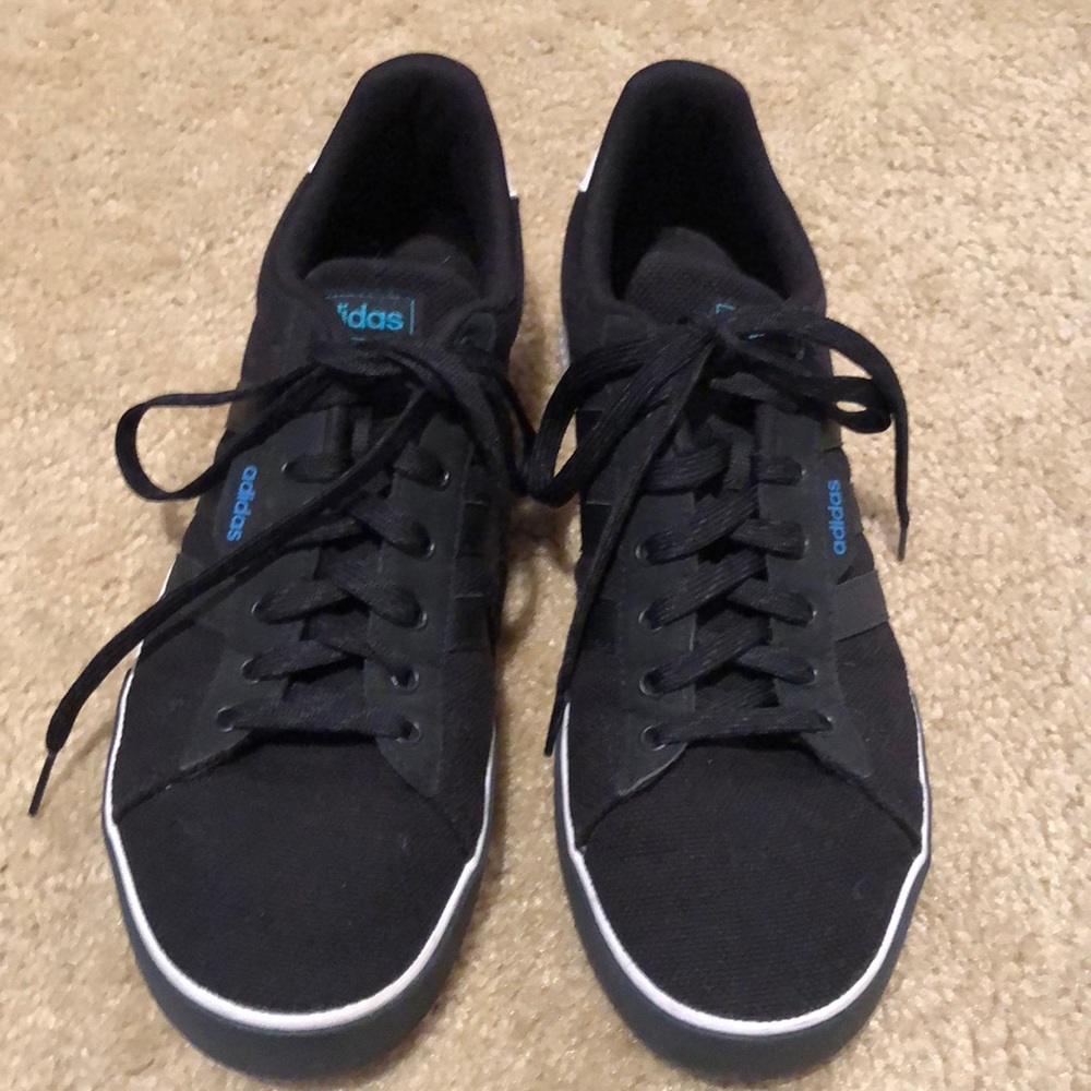 Adidas black canvas and leather striped sneakers